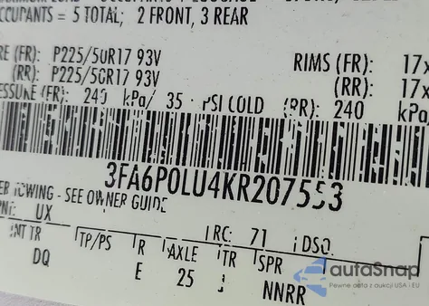 2019 Ford Fusion Hybrid Se z USA, uszkodzony, nr VIN 3FA6P0LU4KR207553